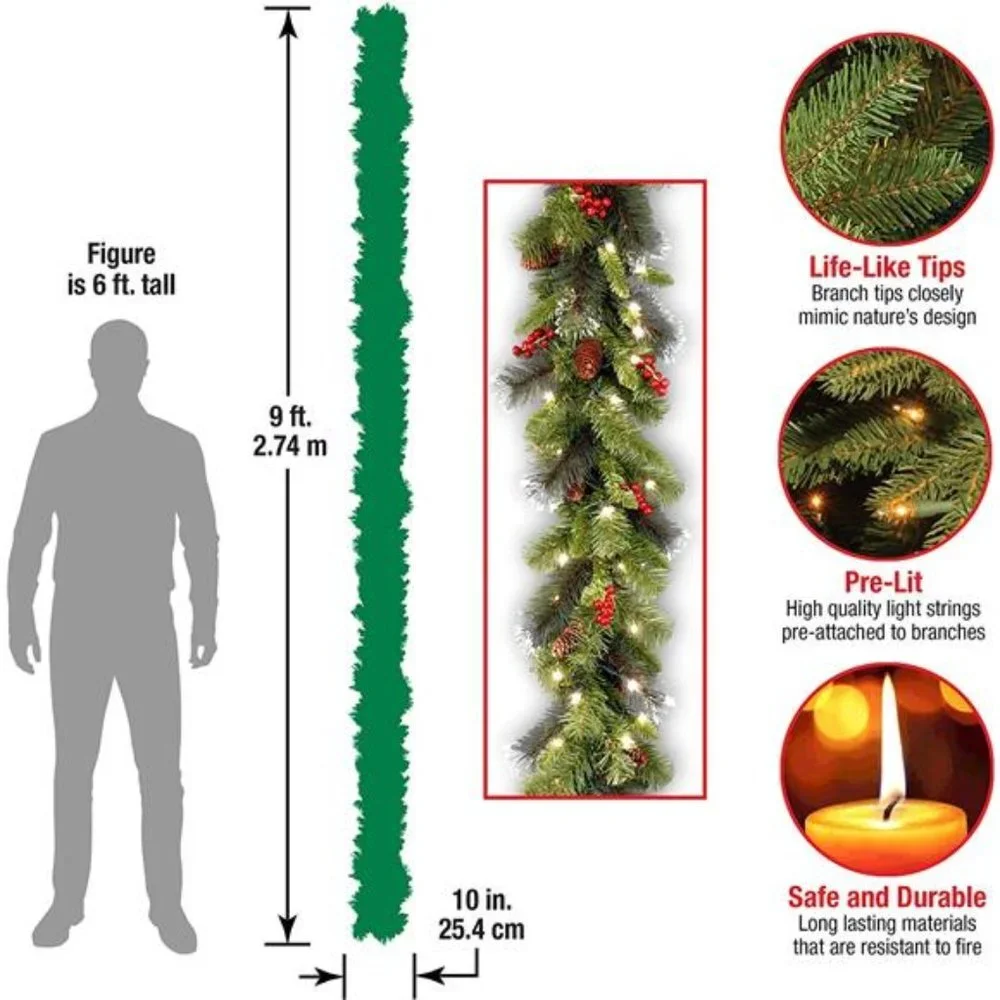 Pre-Lit Artificial Christmas Garland, Green, Crestwood Spruce, 9 Feet